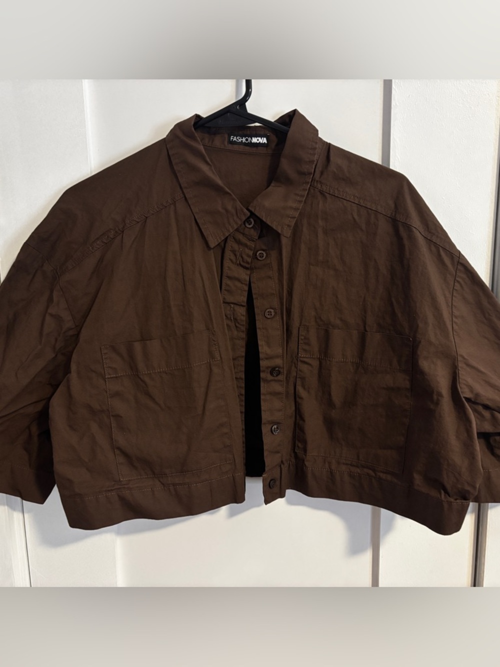 Fashion Nova Brown Cropped Button-Down Shirt